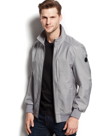 michael kors mens grey leather jacket|Michael Kors bomber jacket men.